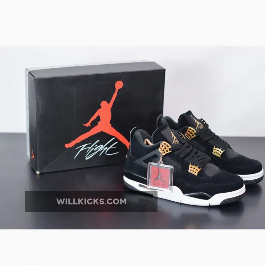 Air Jordan 4 'Royalty' Black/Metallic Gold-White 308497-032 - white and gold jordan 4