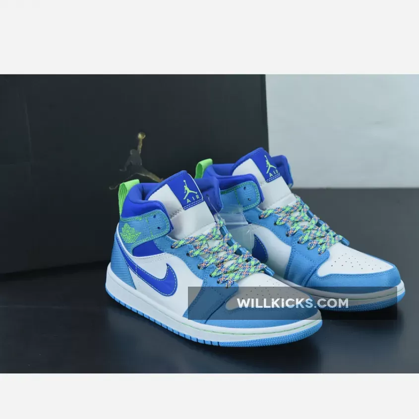 Air Jordan 1 Mid 'Outdoor-Themed' White Blue Green DA8010-400 - grey and lime green jordans