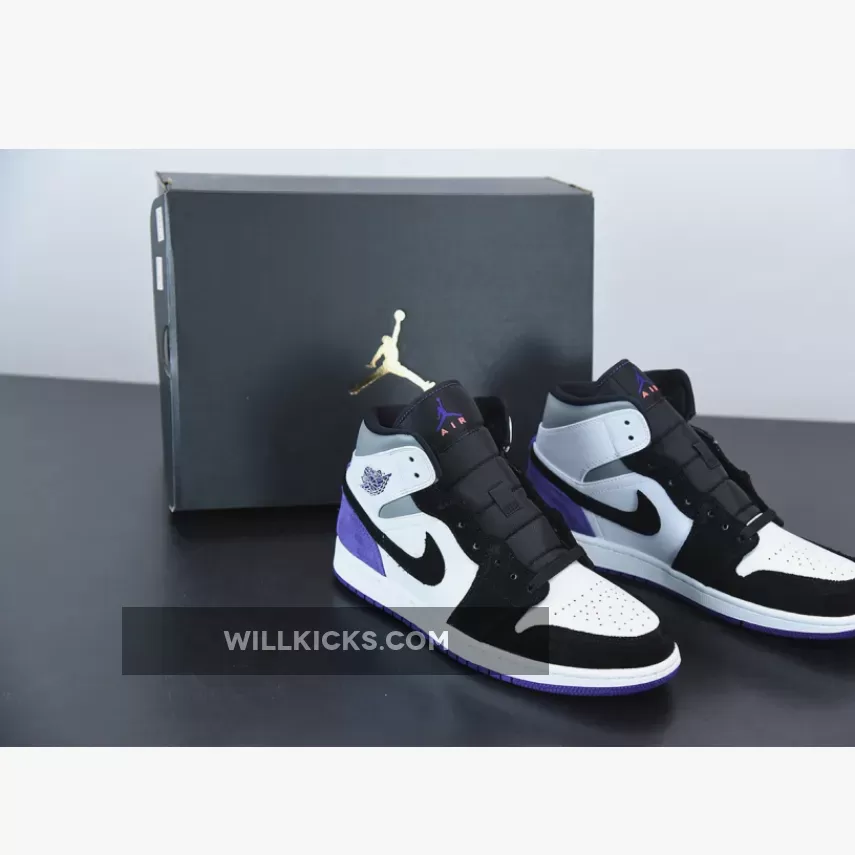 Air Jordan 1 Mid SE White/Black/Grey/Court Purple - jordan 1 heels