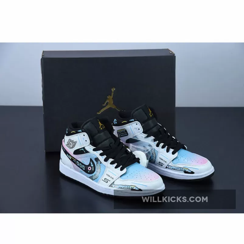 Custom Air Jordan 1 Mid OG 'Video Game' White Black / air jordan 1 mid custom