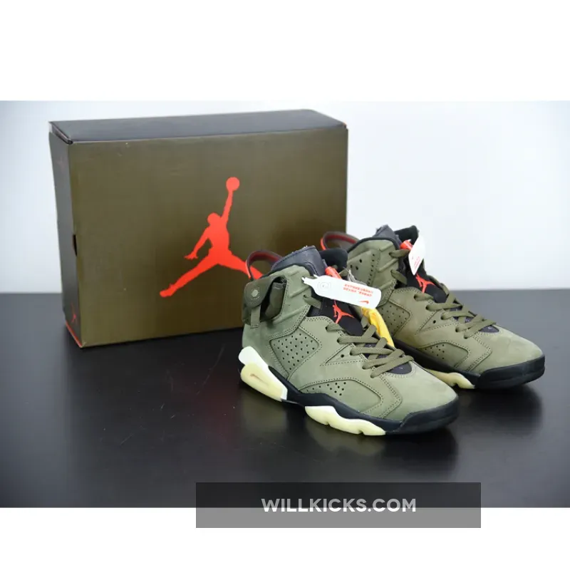 Travis Scott x Air Jordan 6 Medium Olive/Black-Sail-University Red / travis scott 6a