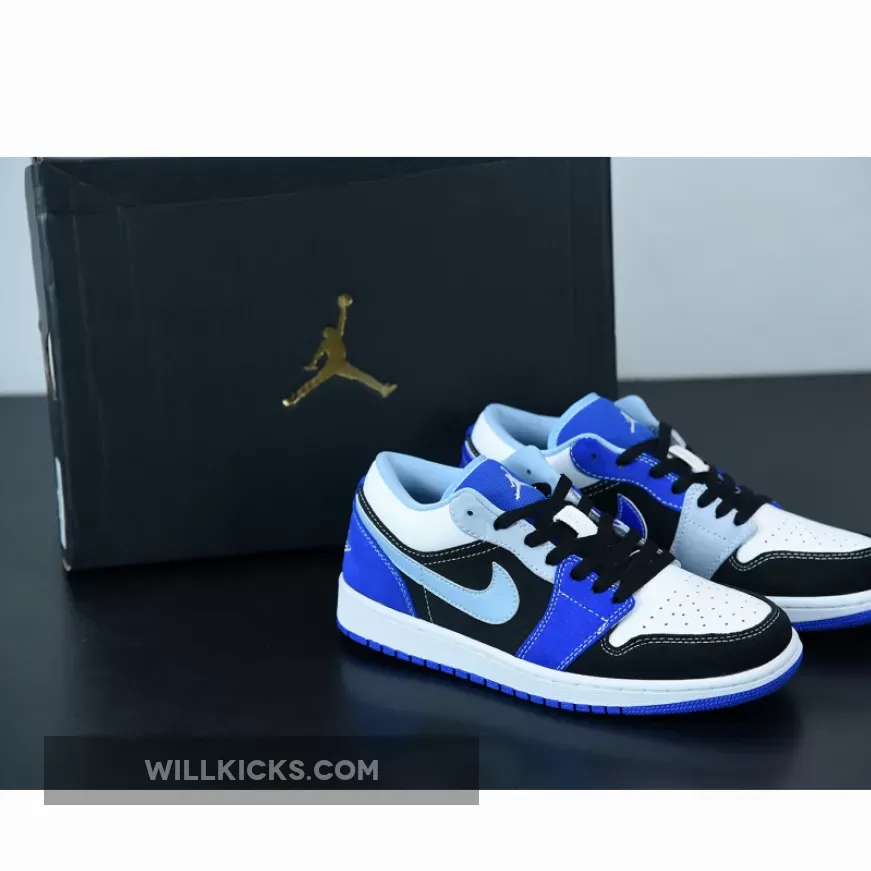 Air Jordan 1 Low Blue Black White DH0206-400, jordan 1 low racer blue se