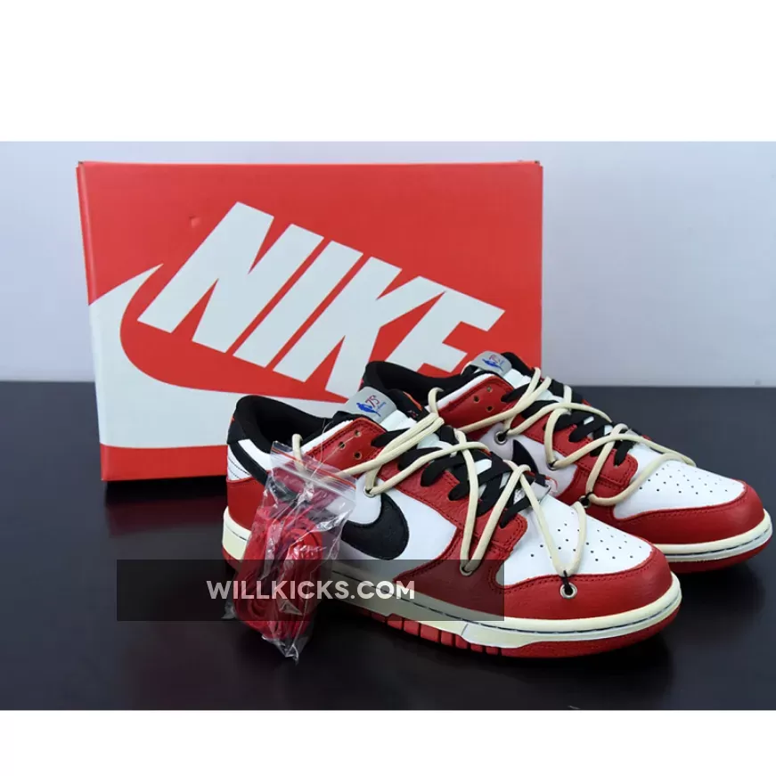 Custom x Nike Dunk Low EMB NBA 'Chicago' Red White Black / red white and black dunks