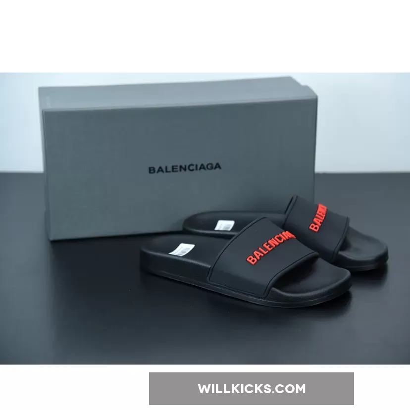 Restock Balenciaga Logo Pool Sides Sandals Black Red 1675867659