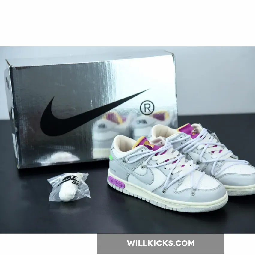 Off-White™ x Nike Dunk Low '3 of 50' Grey White Purple - dunk low off white purple