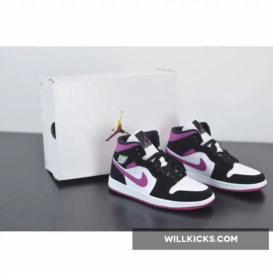 Air Jordan 1 Mid 'Magenta' Black/White/Cactus Flower BQ6472-005 - flower jordan 1