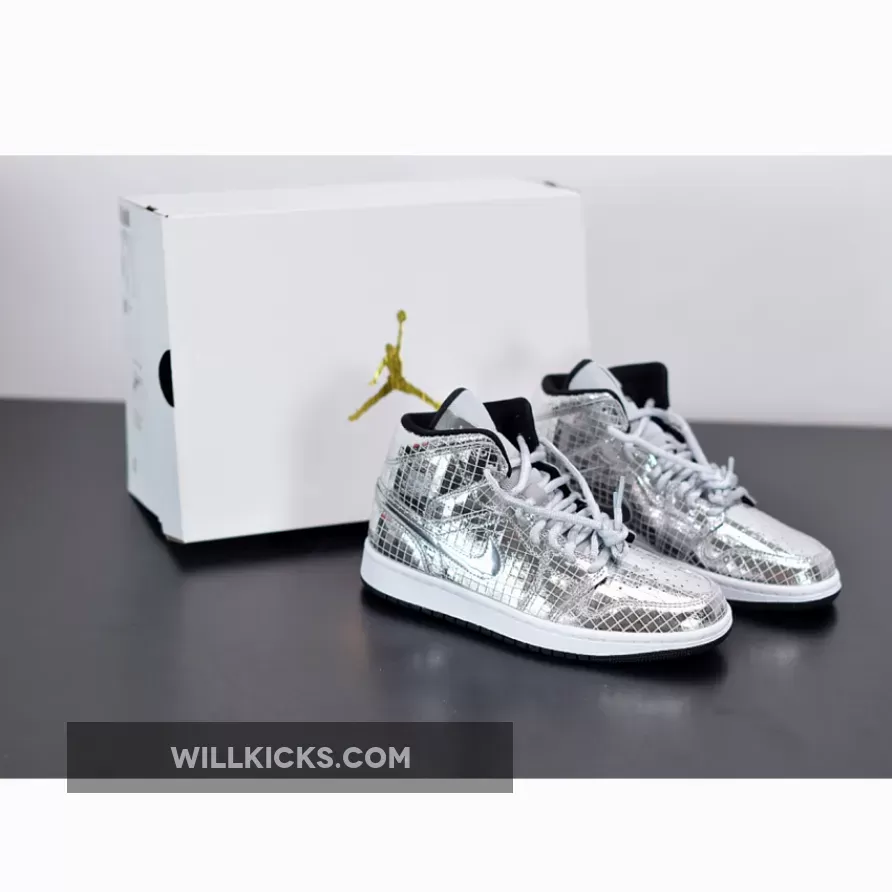 Air Jordan 1 Mid 'Disco Ball' Metallic Silver/Black-White CU9304-001 #nike disco ball shoes