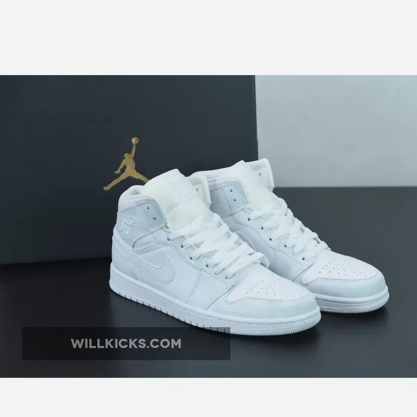 Air Jordan 1 Mid 'Triple White' 554724-130, air jordan 1 mid trainers in triple white