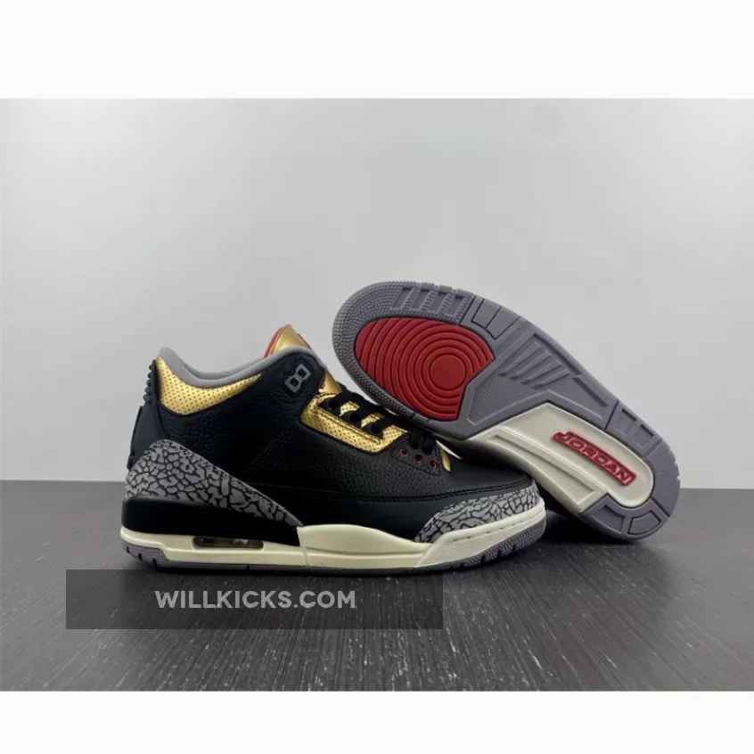 Air Jordan 3 Black/Fire Red-Metallic Gold-Cement Grey CK9246-067 / black and gold air jordan 3