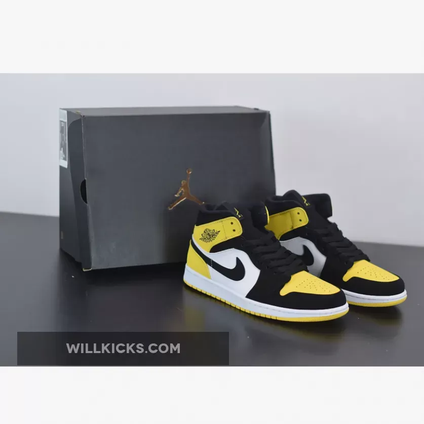 Air Jordan 1 Mid 'Yellow Toe' Black/Tour Yellow-White 852542-071, jordan 1 mid yellow black white