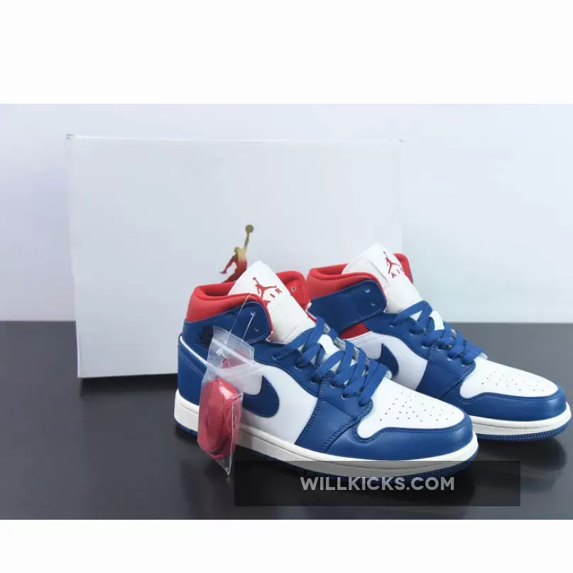 Air Jordan 1 Mid 'French Blue' Blue/White/Red BQ6472-146 jordan 1 blue and red