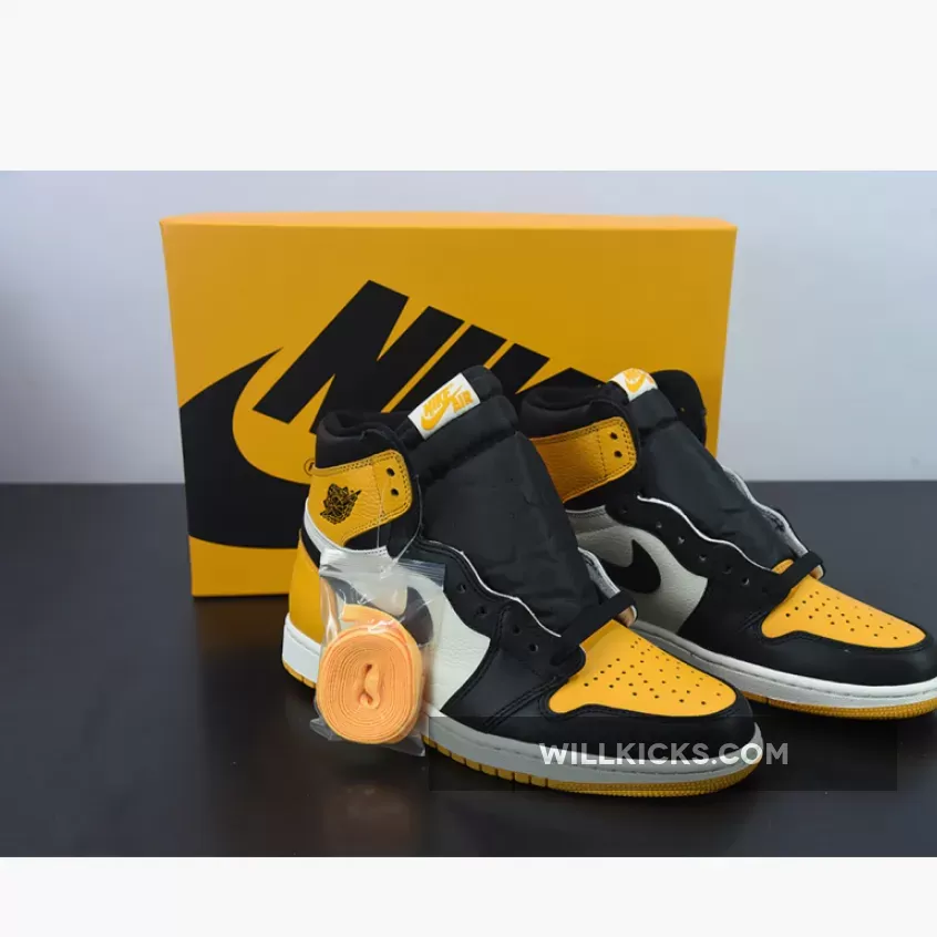 Air Jordan 1 Retro High OG 'Yellow Toe' Taxi/Black-Sail 555088-711 / jordan 1 taxi white black