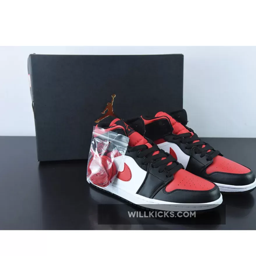 Air Jordan 1 Mid 'Bred Toe' Black/White-Fire Red 554724-079 / jordan 1 mid black fire red white