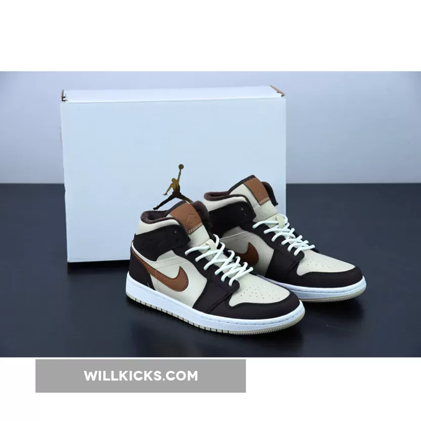 Air Jordan 1 Mid Brown Basalt/Oatmeal/White/Pecan DO6699-200 / jordan 1 mid brown fleece