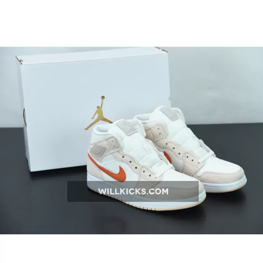 Air Jordan 1 Mid 'Corduroy' Sail/Orange Quartz #jordan 1 mid sail orange quartz