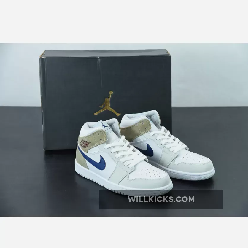 Air Jordan 1 Mid Navy Swooshes and Tan Suede DO6726-100 - tan air jordan 1 mid