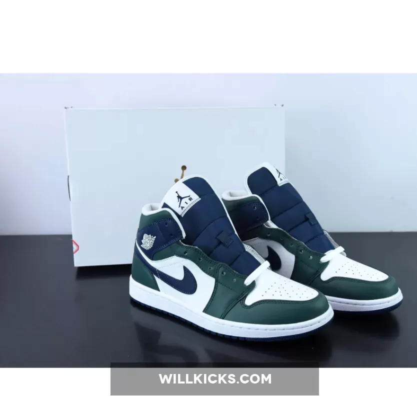 Air Jordan 1 Mid 'Seahawks' White Green Navy DZ5326-300, air jordan 1 mid noble green