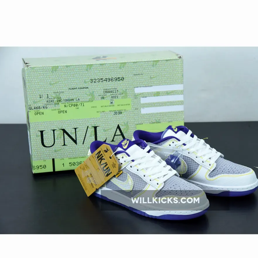 Union X Nike Dunk Low White Purple Yellow DJ9649-402 - Union Purple
