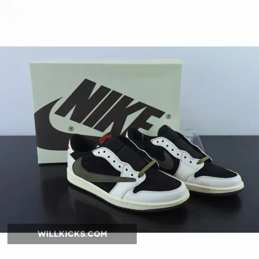 Travis Scott x Air Jordan 1 Low Sail/University Red/Black/Medium Olive, travis scott low olive