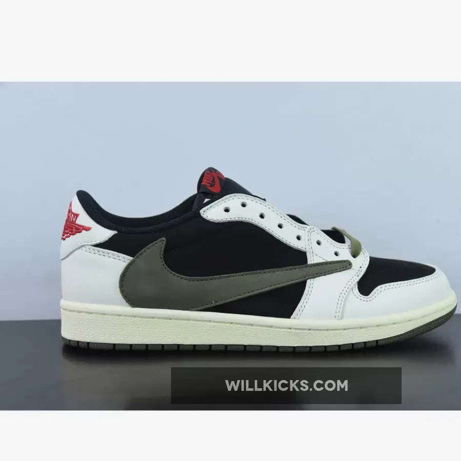 Travis Scott x Air Jordan 1 Low Sail/University Red/Black/Medium Olive, travis scott low olive