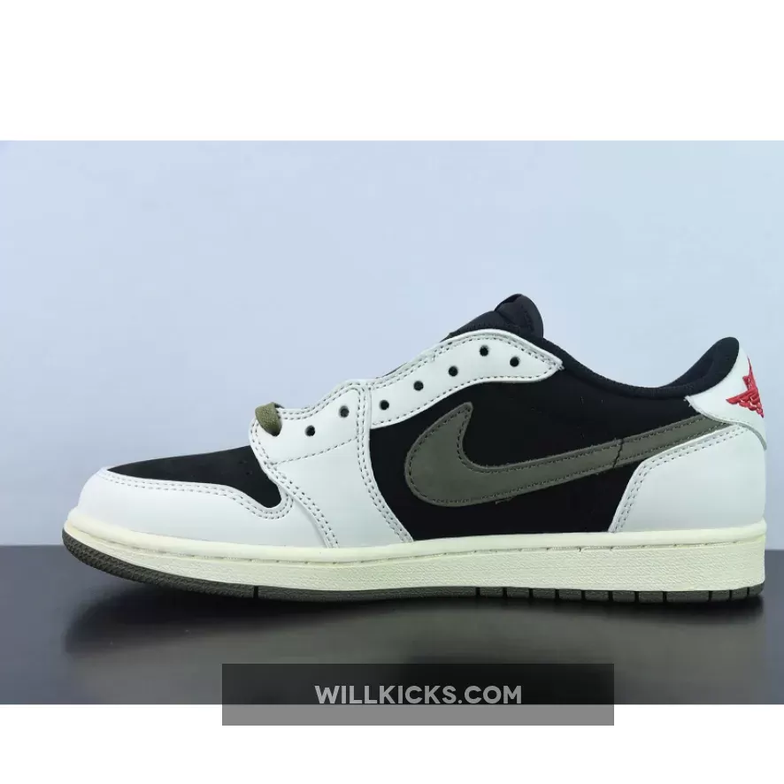 Travis Scott x Air Jordan 1 Low Sail/University Red/Black/Medium Olive, travis scott low olive