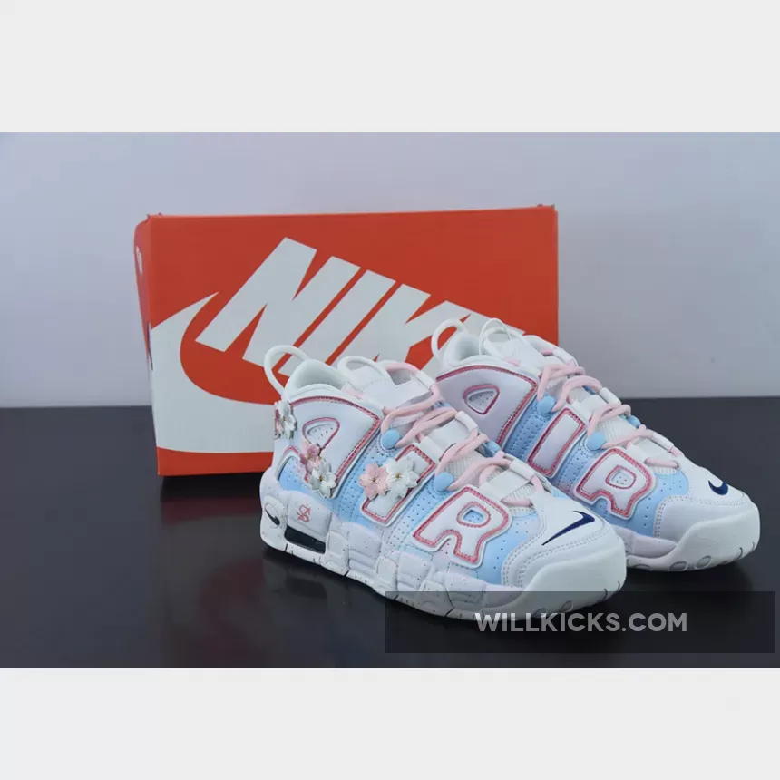 Custom Nike Air More Uptempo Cherry White Blue Pink / blue and pink nike
