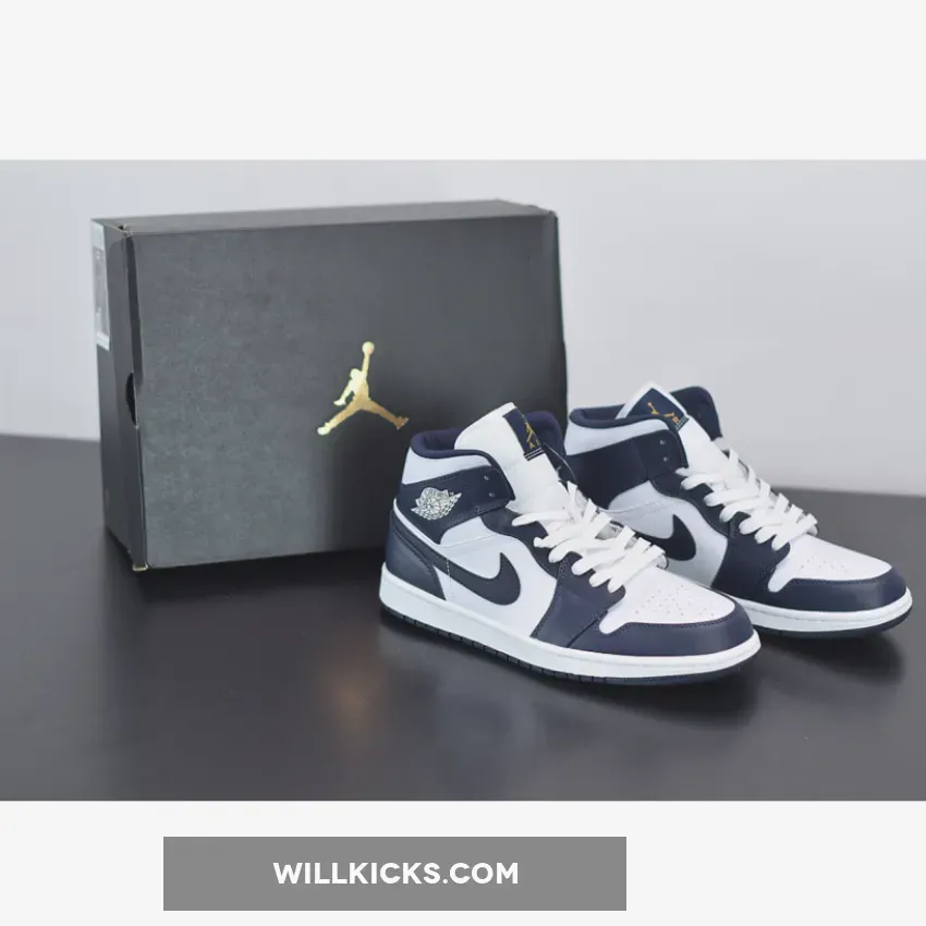 Air Jordan 1 Mid White Metallic Gold Obsidian 554724-174, jordan 1 white/obsidian/metallic gold