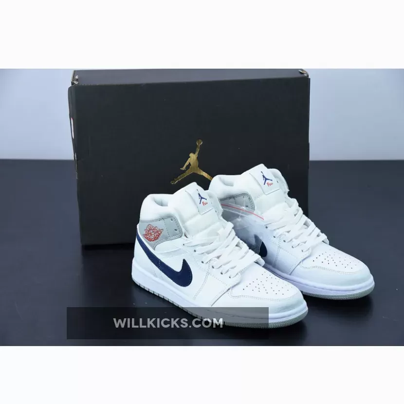 Air Jordan 1 Mid Paris White/Grey-Navy-Red DR8038-100 - mid paris