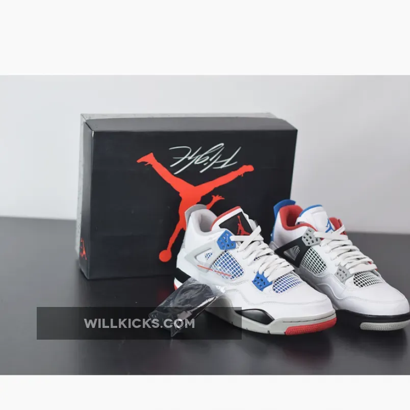 Air Jordan 4 Retro 'What The' White/Military Blue-Fire Red-Tech Grey - air jordan tech grey