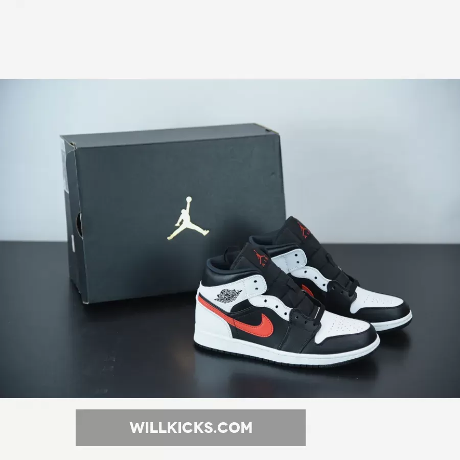 Air Jordan 1 Mid Black/Chile Red-White 554724-075 / black and white and red jordan 1