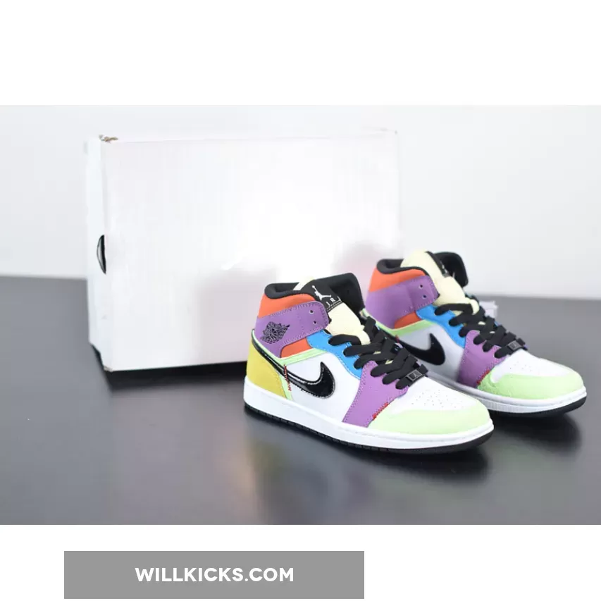 Air Jordan 1 Mid SE 'Multicolor' White/Black/Lightbulb/Team Orange CW1140-100 / jordan 1 white/black/light bulb
