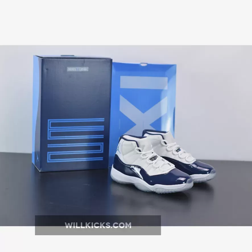 Air Jordan 11 Retro 'Win Like '82' White/Midnight Navy-University Blue - navy blue tennis shoes nike