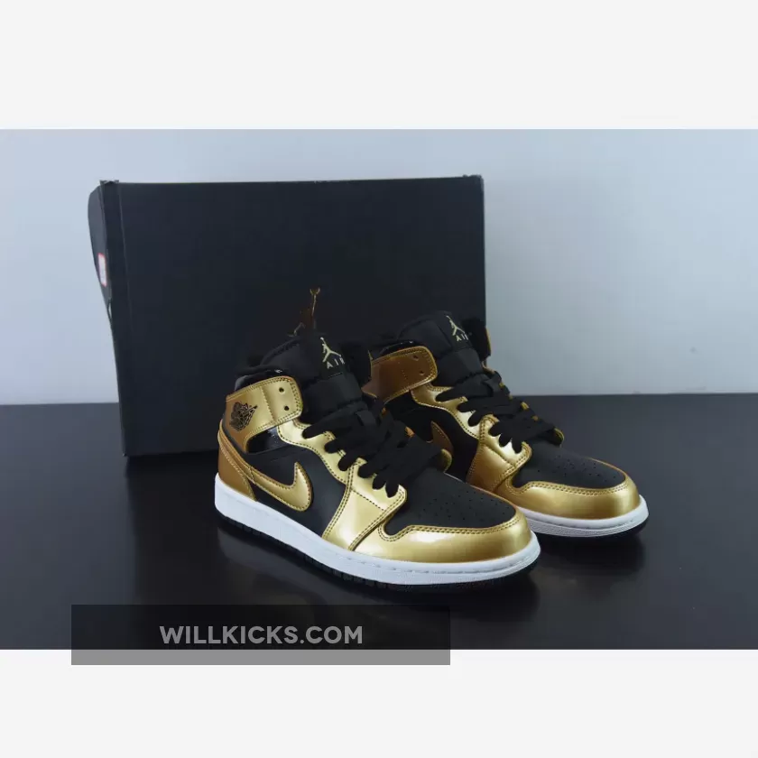 Air Jordan 1 Mid Black/Metallic Gold-White DR6967-071, black/metallic gold-white jordan 1