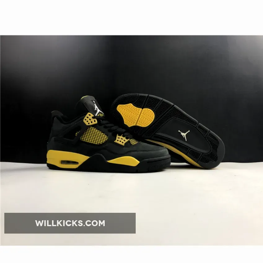 Air Jordan 4 (IV) Retro 'Thunder' Black/White-Tour Yellow - retro 4 black yellow