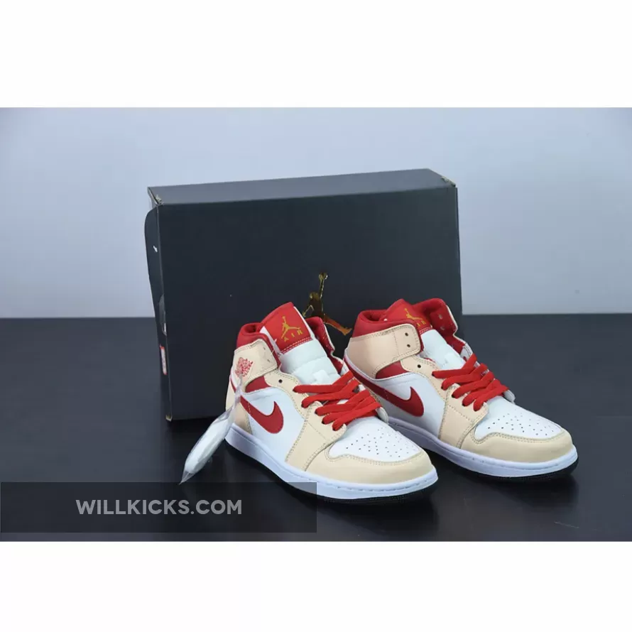 Air Jordan 1 Mid White/Beige-Red 554725-201, white and red jordans 1