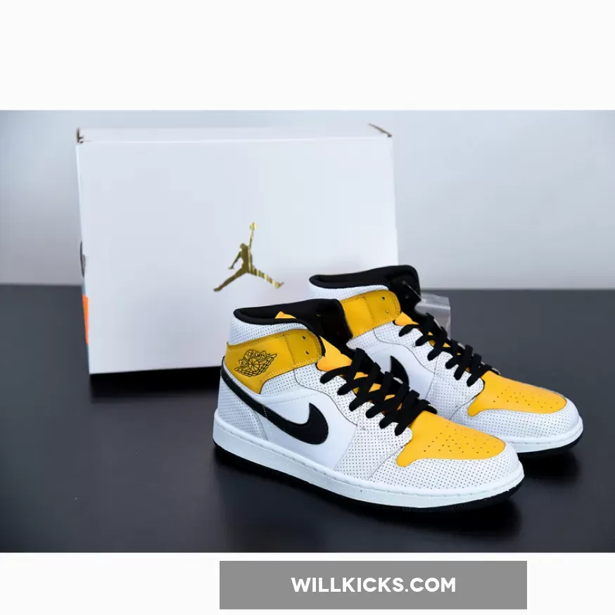 Air Jordan 1 Mid White/Black-University Gold / air jordan 1 mid white university gold