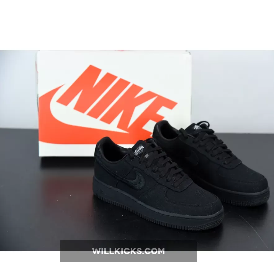 Stussy x Nike Air Force 1 Lows Triple-Black - stussy af1 low