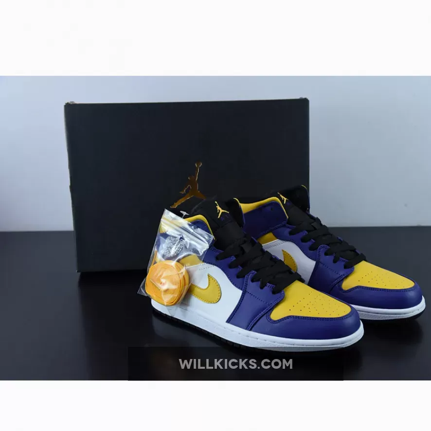 Air Jordan 1 Mid 'Lakers' Purple/White-Yellow-Black DQ8426-517 - yellow purple jordan 1