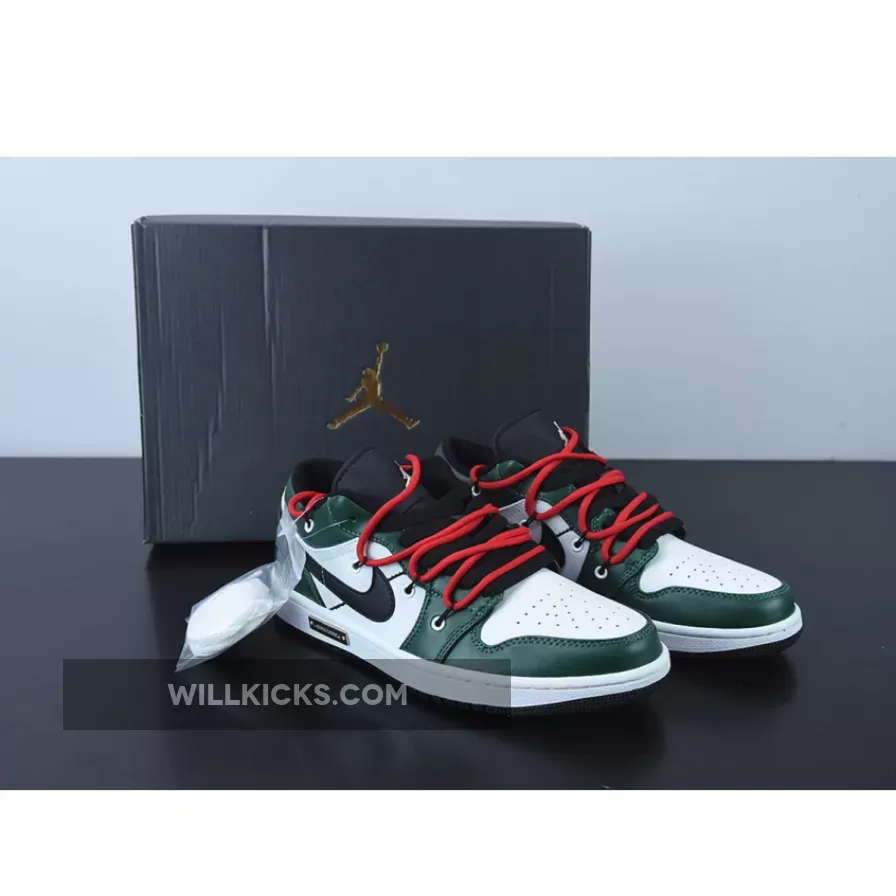 Custom Air Jordan 1 Low Pine Green White Black #dark green jordan 1 low