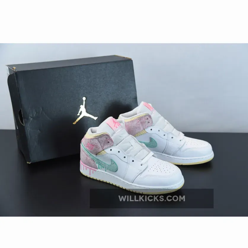 Air Jordan 1 Mid GS 'Paint Drip' DD1666-100 - drip air jordans