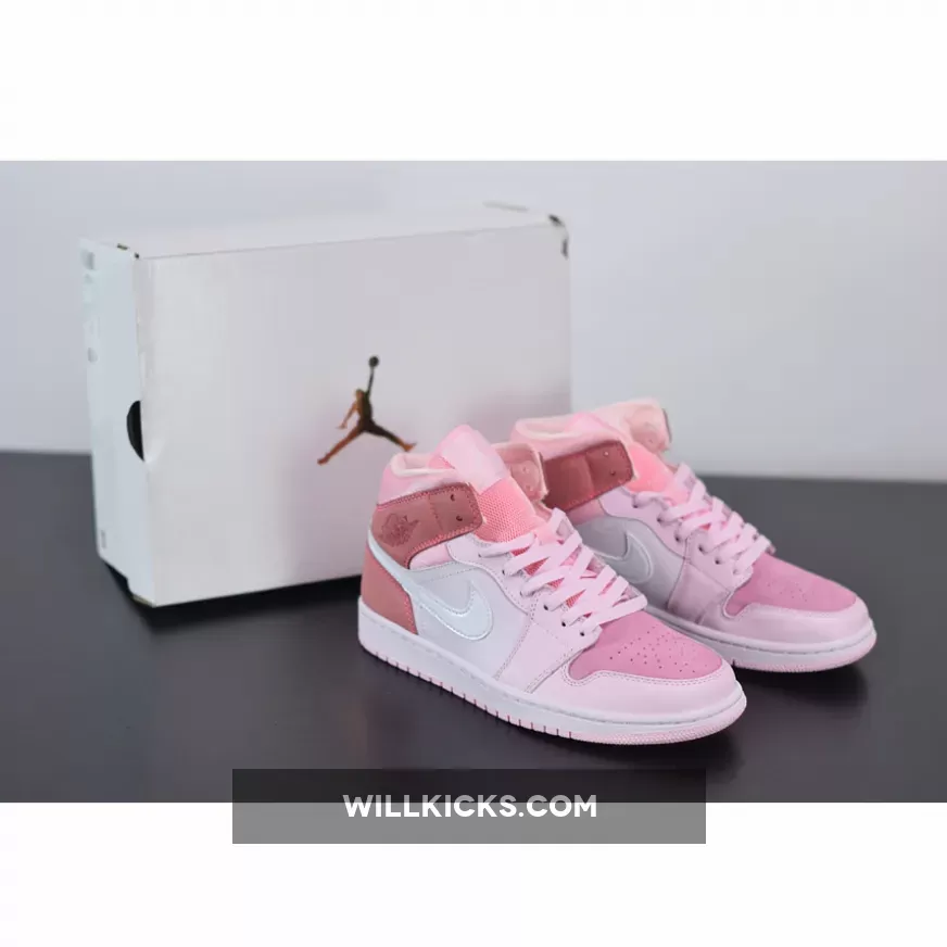 Air Jordan 1 Mid GS Digital Pink/White-Pink Foam-Sail CW5379-600 - air jordan 1 mid white pink