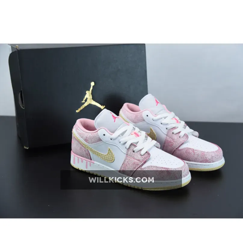 Air Jordan 1 Low GS 'Paint Drip' Arctic Punch/Pale Vanilla-White - air jordan ice cream drip