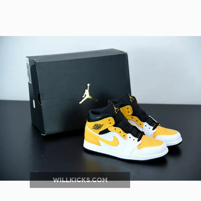 Air Jordan 1 Mid White/University Gold-Black 554724-170, jordan 1 black university gold