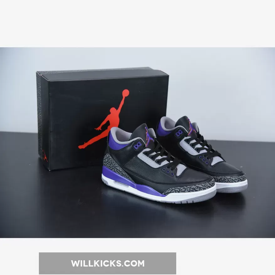 Air Jordan 3 Black/Cement Grey-White-Court Purple / purple air jordan 3