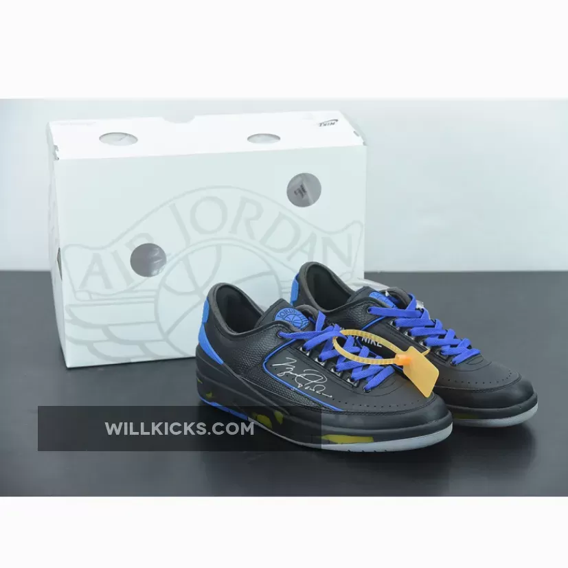 Off-White x Air Jordan 2 Low Black/Blue/Grey DJ4375-004, black and varsity royal off white
