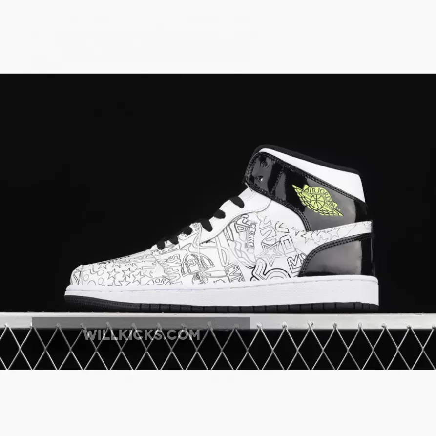 Air Jordan 1 Mid 'DIY' White/Black-Volt, air jordan 1 mid diy