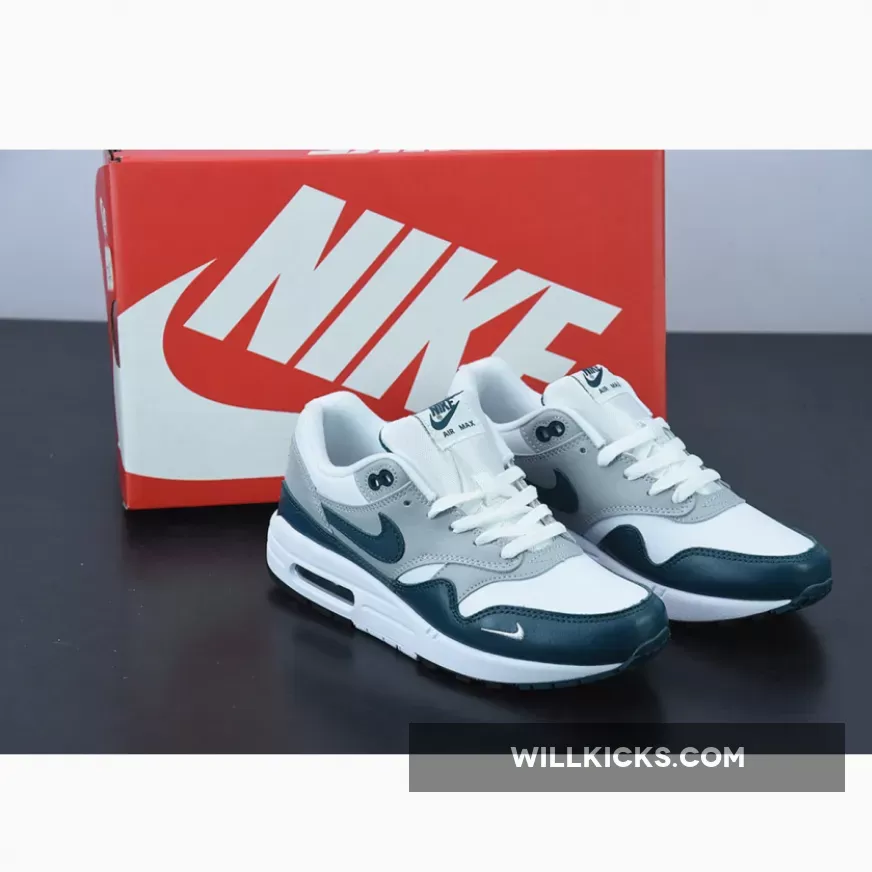 Nike Air Max 1 White/Dark Teal Green-Wolf Grey-Black DH4059-101 - air max 1 dark teal green on feet