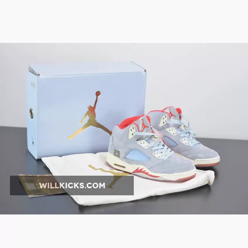 Trophy Room x Air Jordan 5 JSP Ice Blue/Sail-Metallic Gold-University Red / blue and gold jordan 5