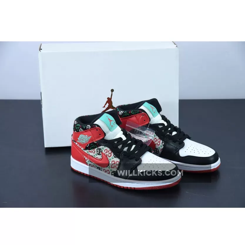 Air Jordan 1 Mid 'Holiday' White/Black-Roma Green-University Red DM1208-150, roma green
