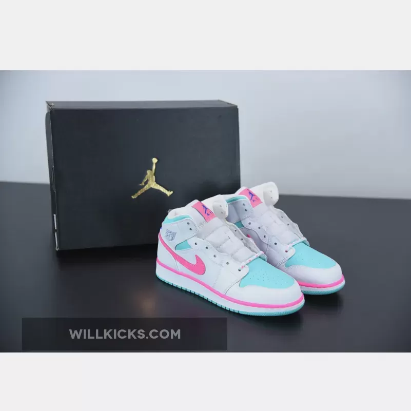 Air Jordan 1 Mid GS White Digital Pink 555112-102 / nike jordan 1 mid white pink green soar
